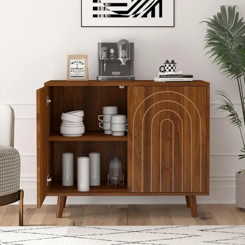 Miniatura 3 de weselon Gabinete Accent con Líneas Talladas, Aparador Moderno con Estantes Ajustables, Gabinetes de Almacenamiento Decorativos para Dormitorio, Sala