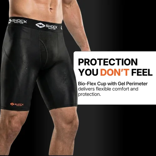 Miniatura 5 de Shock Doctor Compression Shorts with Protective Bio-Flex Cup, Moisture Wicking Vented Protection - Adult