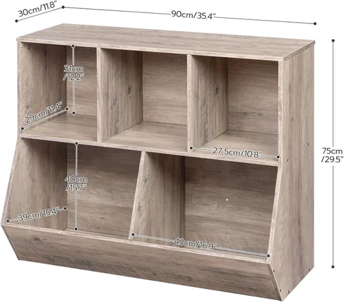 Miniatura 3 de HOOBRO Estantería para niños, estantería con cabecera, cubo de almacenamiento de juguetes, estantería para juguetes de niños, gabinete