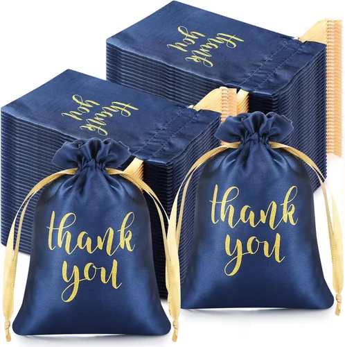 Roowest 100 bolsas de regalo de satén con cordón de agradecimiento para joyas, bolsas de dulces para bodas, despedidas de soltera, baby shower, Azul