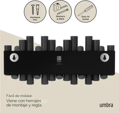 Miniatura 6 de Umbra Picket - Gancho en riel para entradas, 15 pulgadas de ancho x 6.5 pulgadas de alto x 1.75 pulgadas de profundidad, negro
