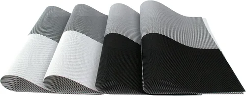 Miniatura 4 de GEFEII Manteles individuales de vinilo tejido de PVC antideslizante, resistente al calor, manteles individuales en blanco y negro, para cocina
