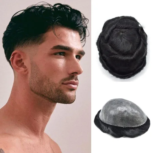 Miniatura 70 de Toupee Hair Piece For Men 100% Real Human Hair System Natural Looking Hairpieces For Men Hair Units Protesis Capilar Para Hombre 8''X10'' #610#6