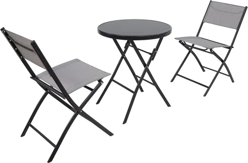 Miniatura 8 de BTEXPERT Juego de muebles de comedor de 3 piezas para patio, mesa de picnic plegable portátil, dos sillas para exteriores, plegable, gris