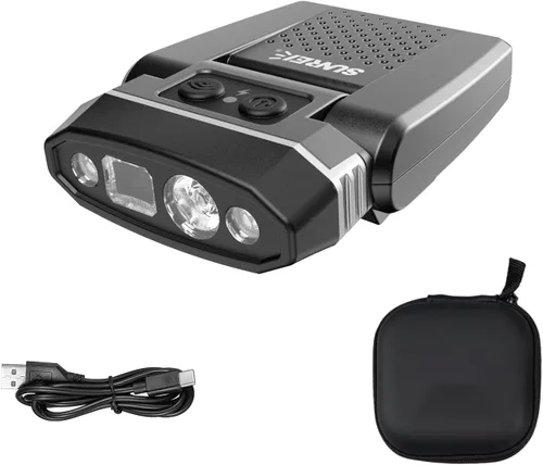 Miniatura 7 de SUNREI Luz recargable con sensor de movimiento con clip para sombrero con 150 lúmenes y 600 mAh, linterna giratoria para pesca, camping, correr
