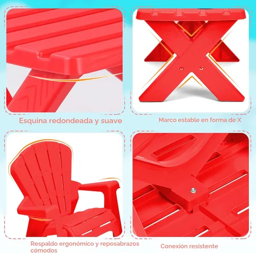 Miniatura 3 de Costzon Juego de mesa y silla para niños, mesa de actividades al aire libre y sillas Adirondack para picnic, jardín, patio, patio trasero y playa
