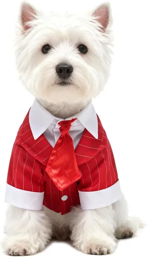 Miniatura 14 de GabeFish Chaquetas de boda para mascotas, traje para perros con pajarita, cachorro, gato, ropa formal camisa esmoquin (negro, S