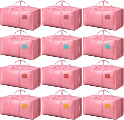 Miniatura 19 de Paquete de 6 bolsas de mudanza con cremallera lateral completamente abierta, extra grandes de 93 L, resistentes al agua, plegables para Negro