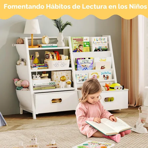 Miniatura 5 de Homeiju - Estantería para niños y organizador de almacenamiento de juguetes, estantería de 3 niveles para niños, estantería con bandeja y 2