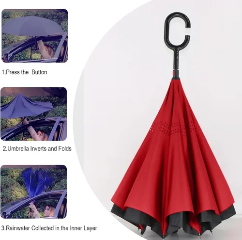 Miniatura 38 de SIEPASA Paraguas invertido invertido de 49/56 pulgadas, doble toldo extra grande, ventilado, resistente al viento, impermeable, paraguas de golf