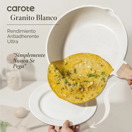 Miniatura 3 de CAROTE - Sartén antiadherente de 12 pulgadas con tapa, sartén de granito blanco sin pegajosidad, sartenes para tortillas, sartén de huevos