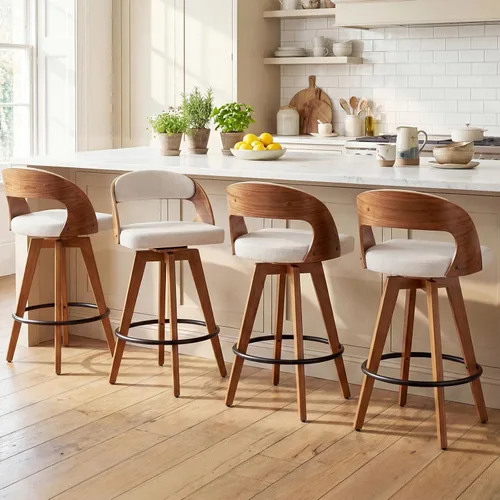 Miniatura 6 de MEKLIBA Juego de 2 taburetes de bar de altura de mostrador para isla de cocina, silla de bar tapizada moderna de 26.8 pulgadas, taburetes giratorios