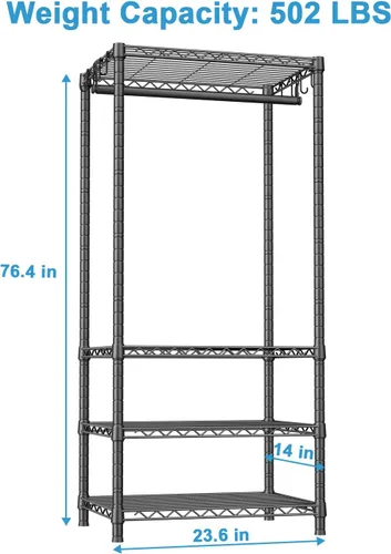 Miniatura 5 de Ulif H4 Mini Armario Portátil, Perchero de Ropa Independiente de 4 Niveles para Espacios Pequeños, Sistema de Armario de Ropa de Metal para Negro