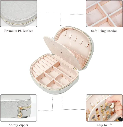 Miniatura 5 de ProCase Joyero de tamaño de viaje, pequeño estuche de joyería portátil en forma de concha, mini organizador de joyas de 2 capas en piel sintética