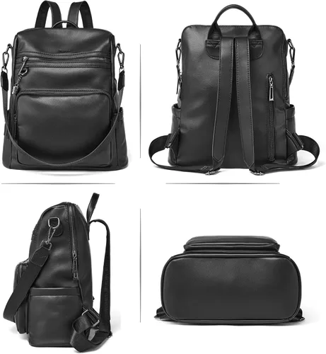Miniatura 76 de OPAGE - Mochila de cuero para mujer, con borla de moda, bolso de hombro, mochila grande, bolsa de viaje, gris, L