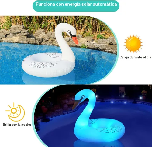 Miniatura 3 de FlyfreeU - Flotadores inflables de cisne con luces coloridas, anillos flotantes de natación de cisne que cambian de color con luz LED solar, 42