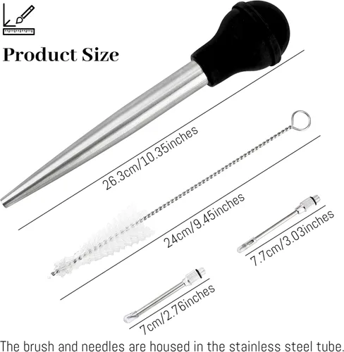 Miniatura 2 de Baster de Pavo para Cocinar, Inyector de Carne Grande de Acero Inoxidable, con Cepillo de Limpieza y 2 Agujas de Adobar, Negro