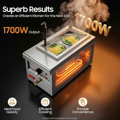 Miniatura 3 de LYNICESHOP Olla de pasta, máquina de cocción de fideos comercial, 2000 W, cocina eléctrica de pasta con cestas, cocina eléctrica para pasta, horno