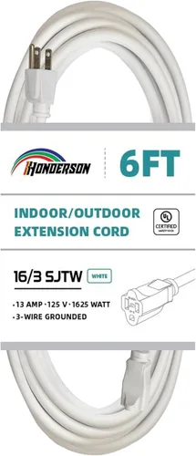 Miniatura 8 de Cable de extensión para interiores y exteriores, resistente a la intemperie, certificación UL, calibre 16, 30 pies, color blanco, 3 clavijas