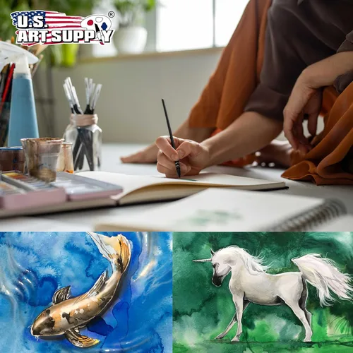 Miniatura 7 de U.S. Art Supply Libro de acuarela de 5.5 x 8.5 pulgadas (paquete de 2, 76 hojas cada uno), 110 libras (230 GSM) encuadernado en lino, bloc de papel