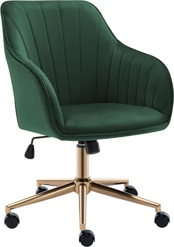 DUHOME Escritorio de terciopelo ajustable giratorio silla de oficina en casa para oficina, sala de estar, dormitorio, verde oscuro