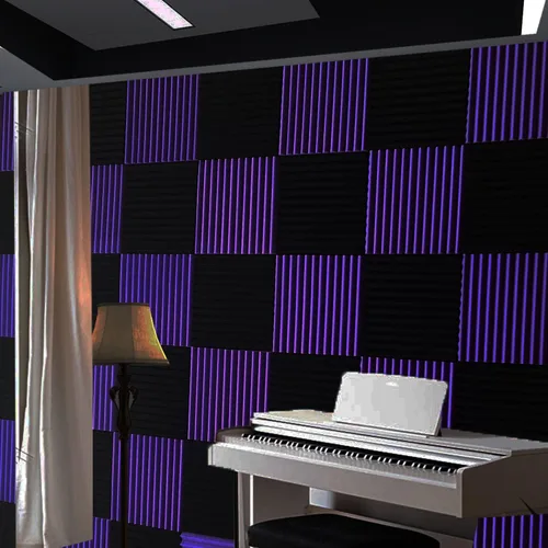 Miniatura 2 de Paquete de 52 paneles de pared de espuma acústica en cuña morado negro de 1" x 12" x 12" con absorción de sonido Púrpura/Negro