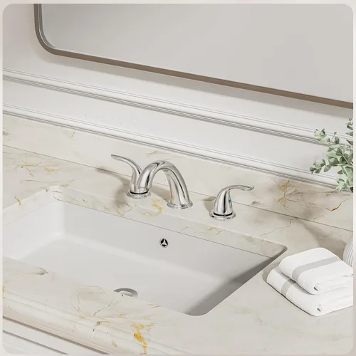 Miniatura 9 de Phiestina Paquete de 2 Grifos de Baño Extendidos de 8 Pulgadas con 2 Manijas y 3 Orificios para Montaje en Cubierta de Níquel Cepillado, con Desagüe