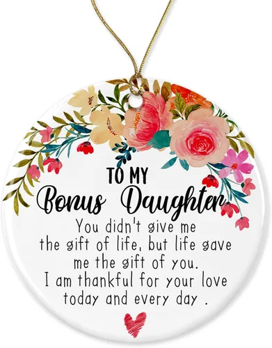 OystersPearl To My Bonus Daughter Adornos de Navidad – Regalos de recuerdo de Navidad para hija – Adorno para hija – Adorno de cerámica impresa en