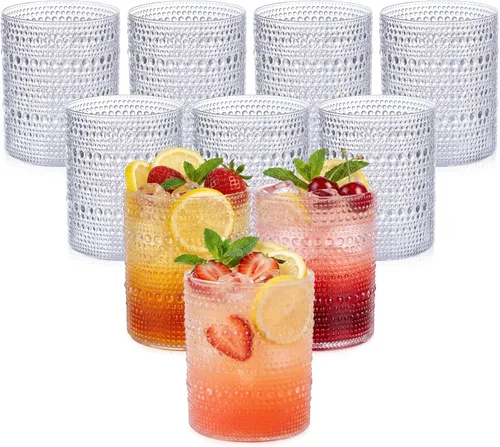 YOUBET 24 Vasos de Plástico con Relieve para Beber - 14 Oz Vasos Transparentes Vintage - Cristalería Desechable con Cuentas para Jugo, Vino, Fiesta