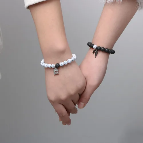 Miniatura 2 de Juego de 2 pulseras a juego en forma de corazón para parejas, pulseras de amor conectadas, regalos para novio, mujeres, hombres, amantes, amigos