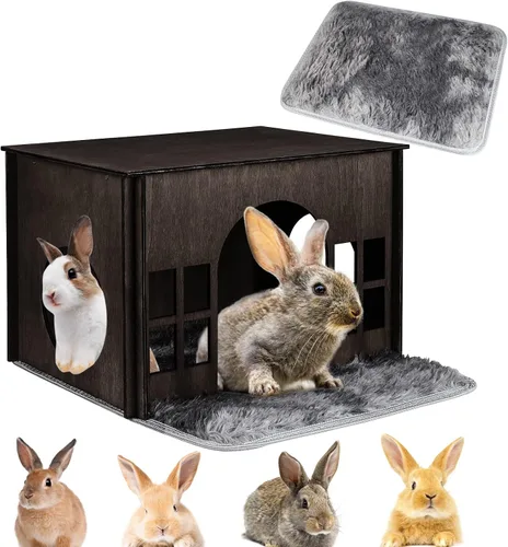 Miniatura 10 de Casa Grande para Conejos con Escalera, Castillo de Madera para Conejos Escondite de Conejos, Cabaña Escondite para Chinchillas y Conejillos