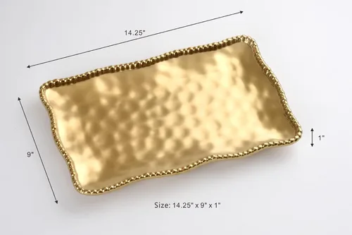 Miniatura 2 de Pampa Bay Bandeja mediana de porcelana chapada en titanio, 14.3 x 8 pulgadas, tono dorado mate, horno, congelador, apto para lavavajillas