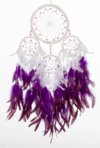 Miniatura 12 de Atrapasueños grandes de ratán, pluma de gallo morado claro con perla de lujo, multianillo, atrapasueños hecho a mano para dormitorio, atrapasueños