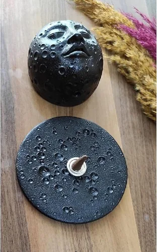 Miniatura 4 de Soporte de incienso, quemador de incienso con cono de reflujo de cara de luna llena, regalo, soporte de incienso, cama de incienso de diseño Negro