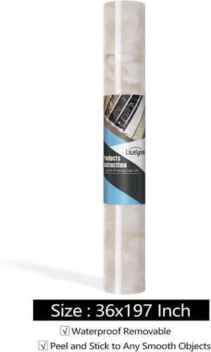 Miniatura 7 de Livelynine Papel de contacto de mármol para encimera, impermeable, para despegar y pegar, papel tapiz de mármol beige, autoadhesivo para encimera