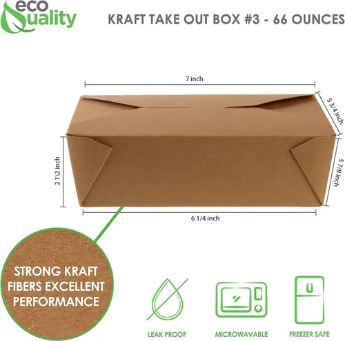 Miniatura 2 de Recipientes de comida para llevar de 66 onzas, cajas de papel kraft marrón para llevar, resistentes a fugas y grasas, para microondas, restaurantes