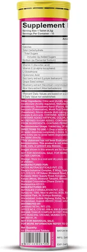 Miniatura 2 de PLIX Glowy Skin Suplemento de glutatión de 500 mg con ácido hialurónico, vitamina C, E y bayas 15 tabletas efervescentes, sabor fresa