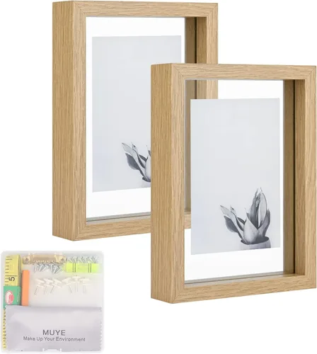 Miniatura 27 de MUYE Marcos flotantes de 5 x 7 pulgadas, patrón de madera blanca y beige envejecida, marco de fotos de doble cristal para mostrar fotos de cualquier