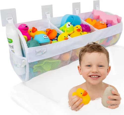 Miniatura 11 de 2 x Organizador de juguetes de baño con malla + 8 ganchos ultra resistentes – El soporte perfecto para juguetes en la bañera, el baño o la ducha