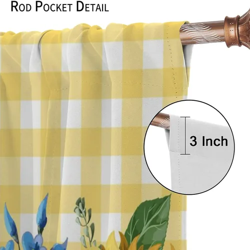 Miniatura 6 de Cortinas opacas con diseño de girasol, rústico, con diseño de girasol, mariposa, verde, amarillo, negro, para niñas, mujeres, dormitorio, sala