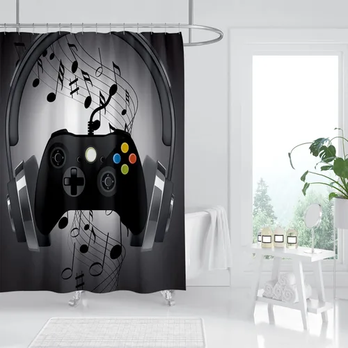 Miniatura 2 de Cortina de ducha con 12 ganchos, moderna decoración de baño para adolescentes, juego de cortina de ducha para tinas, 72 pulgadas de ancho x 72 Negro