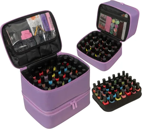 ButterFox Estuche organizador de esmalte de uñas con capacidad para 60 botellas, se adapta a lámpara de uñas, almacenamiento de doble capa para
