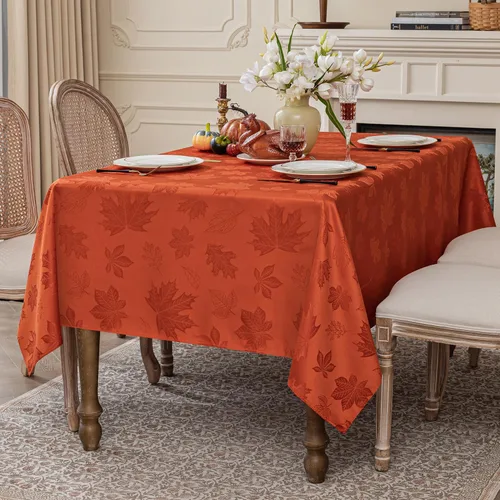 Miniatura 2 de Softalker Mantel de Jacquard de Otoño - Cubierta de Mesa Rectangular con Hojas de Arce de Acción de Gracias, Manteles Impermeables de Cosecha Otoñal