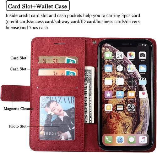 Miniatura 3 de Funda compatible con iPhone XR y protector de pantalla de vidrio templado, funda de cuero con tapa para tarjeta de crédito, fundas para teléfono