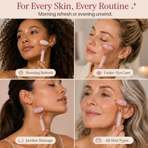 Miniatura 8 de Rodillo facial de cuarzo rosa, regalos de relajación para mujeres, herramientas de cuidado de la piel para líneas finas y arrugas, regalos