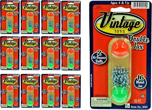 JA-RU Juego de Jacks de metal con 2 bolas inflables (paquete de 12) - Juego clásico de Jackstones para niños, juguetes retro de los años 90,