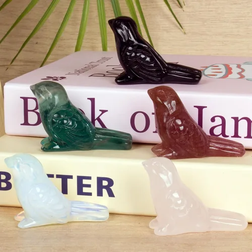 Miniatura 5 de Figura de pájaro de cristal de obsidiana negra tallada a mano, escultura de animal pulida de 2.4 pulgadas, piedra curativa, decoración de escritorio