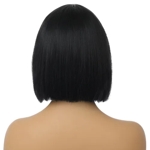 Miniatura 5 de PATTNIUM Peluca negra estilo Bob para mujer, pelucas cortas negras, rectas, parte media, peluca de cabello negro, aspecto natural, pelucas
