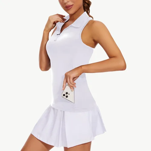 Miniatura 2 de MIVEI Camisetas de golf sin mangas para mujer, con espalda cruzada, con bolsillo con cremallera, cuello con cremallera de 14, secado rápido, UPF50