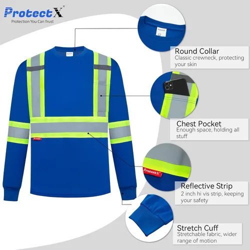 Miniatura 2 de ProtectX Camisas de manga larga de alta visibilidad, camiseta de seguridad reflectante de alta visibilidad para hombres y mujeres, camisa de Azul